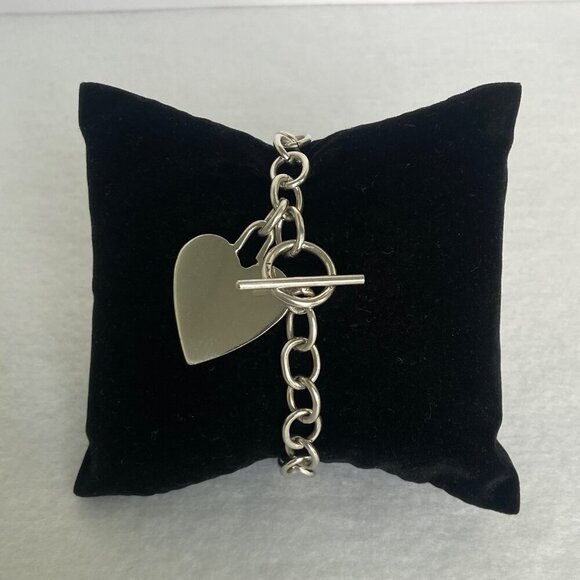 Sterling Silver 925 Cable Chain Blank Engraveable Heart Charm Bracelet 7.25" - Picture 2 of 16